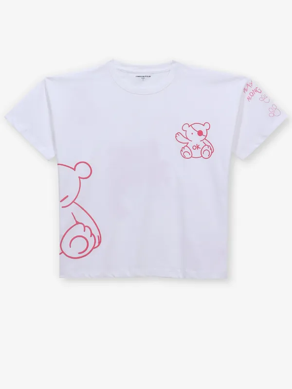 CRIMSOUNE CLUB white printed cotton crop top
