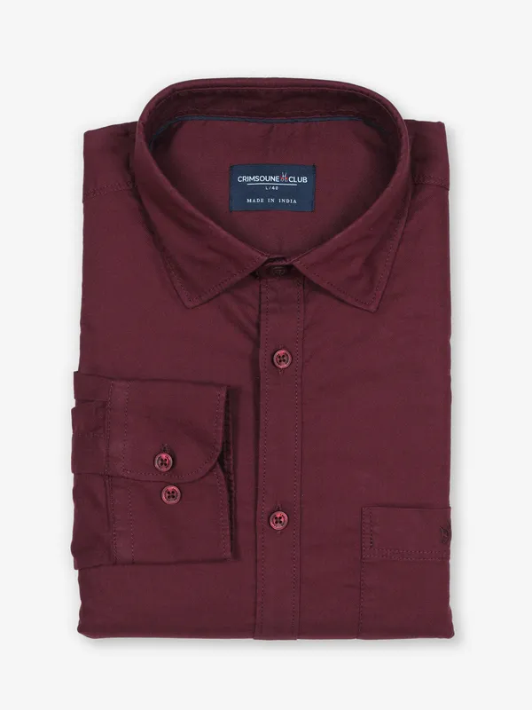 CRIMSOUNE CLUB wine plain cotton shirt