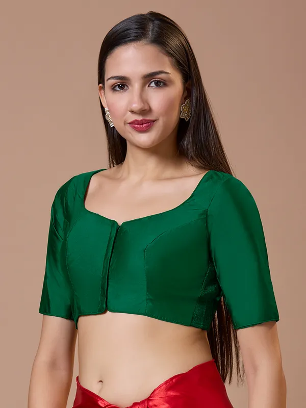 Darg green ready made silk blouse
