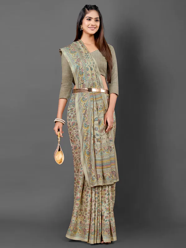 Dark Beige printed pashmina silk saree