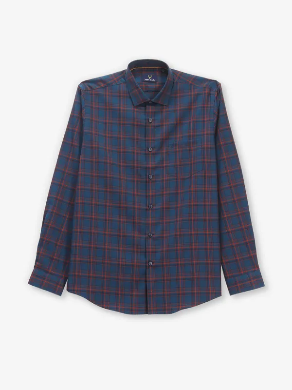 ALLEN SOLLY dark blue checkered cotton casual slim fit shirt