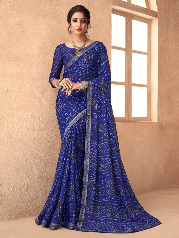 Dark blue chiffon printed saree