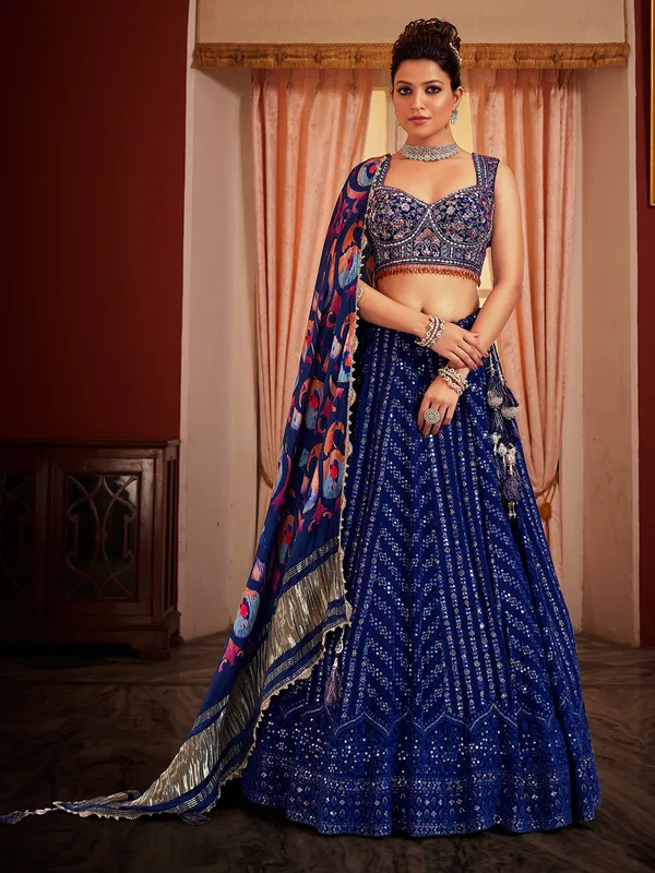 Dark blue embroidery lehenga choli