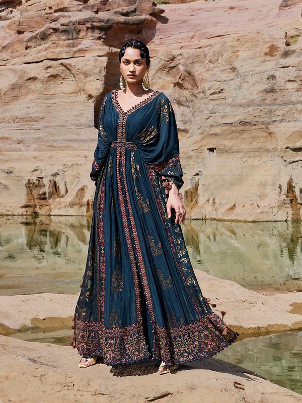 Dark blue georgette anarkali salwar suit