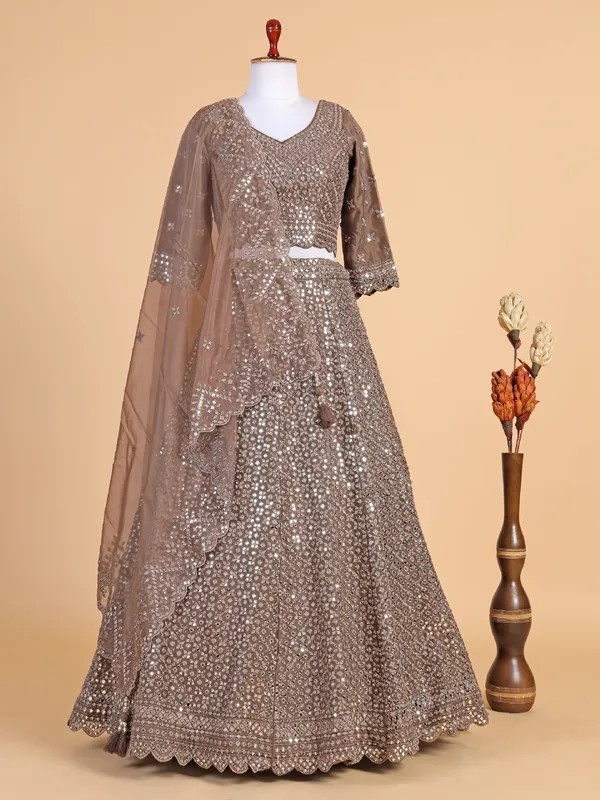 Dark brown georgette lehenga choli