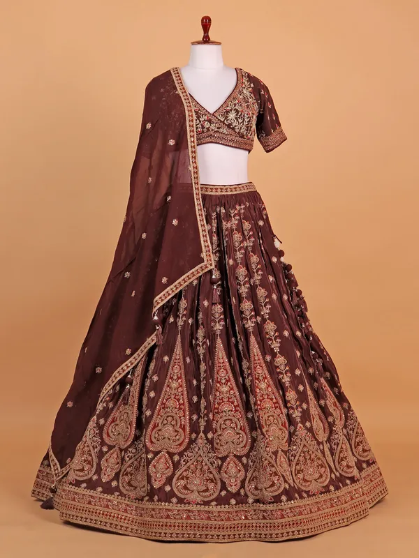 Dark brown silk lehenga choli for women