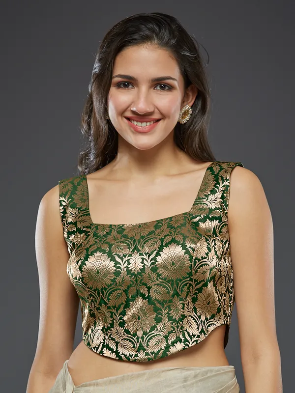 Dark green blouse with square neckline