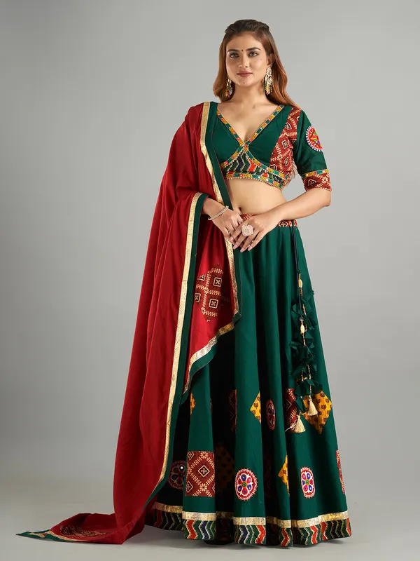 Dark green cotton chaniya choli