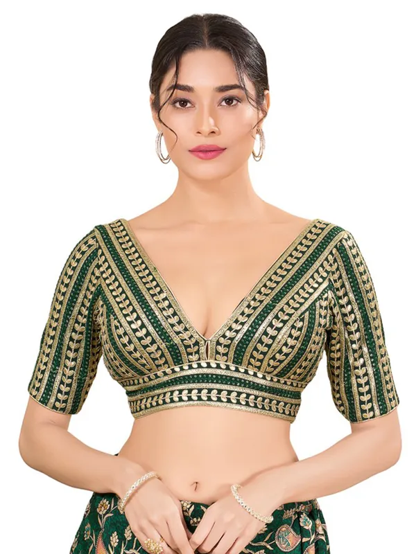 Dark green cotton silk ready made blouse