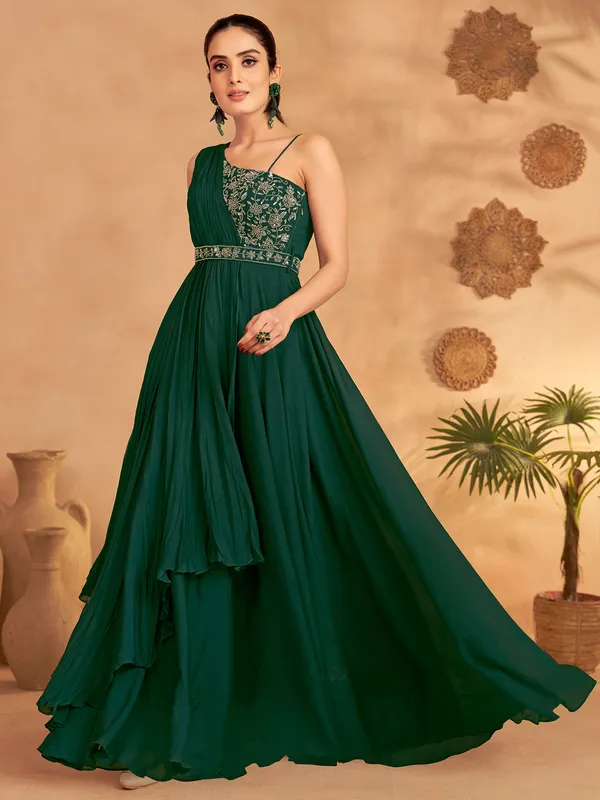 Dark green floor length georgette suit