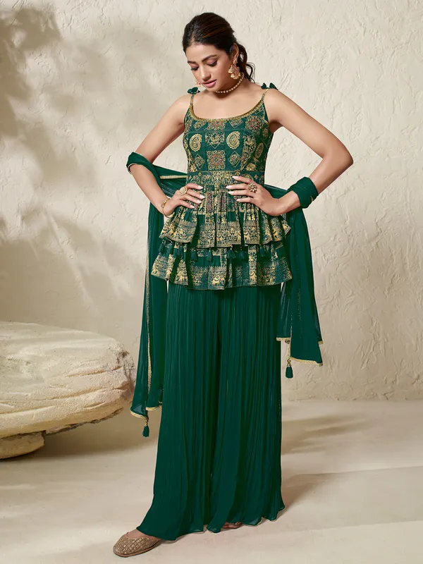 Dark green georgette palazzo suit with dupatta