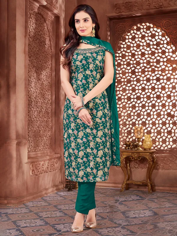 Dark green printed salwar suit for festival