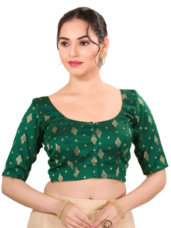 Dark green ready made blouse in rich silk