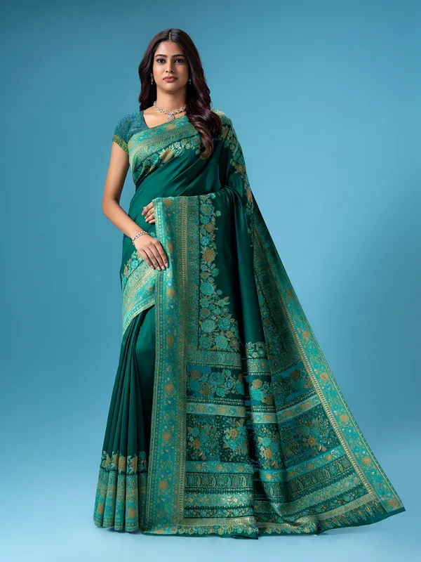 Dark green sare in pashmina silk