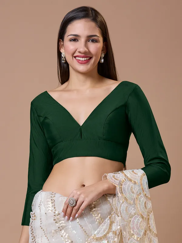 Dark green silk readymade blouse