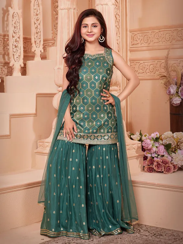 Dark green silk sharara suit for festival