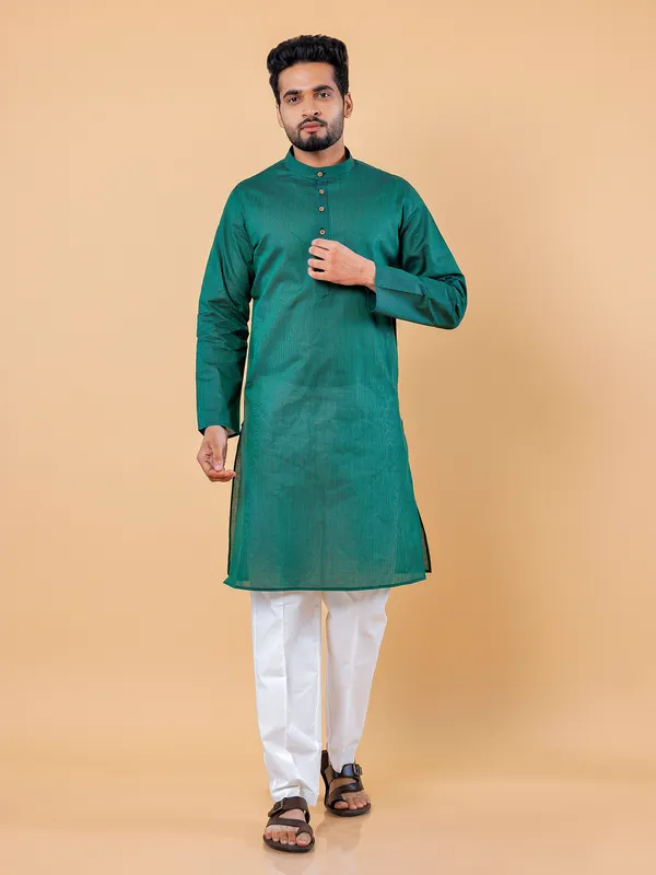 Dark green stripe  Men Kurta pajama in cotton