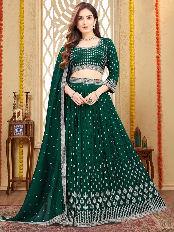 Dark green wedding wear silk lehenga choli