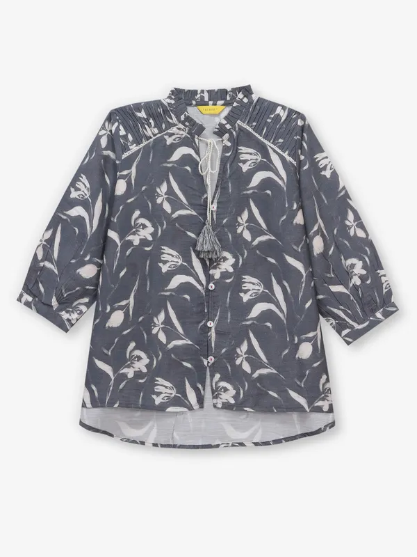 Dark grey cotton printed tunic top for casual