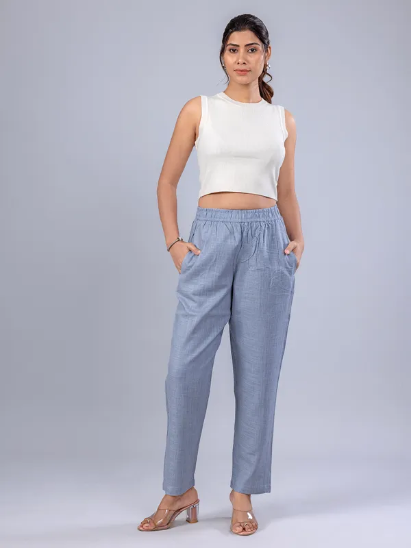Dark grey linen pant for women