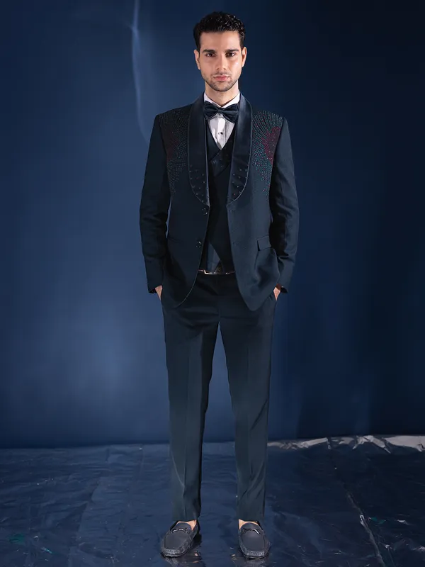 Dark teal green terry rayon coatsuit for men