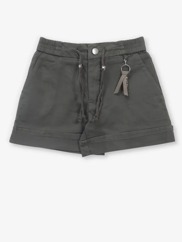 Dark olive cotton casual shorts