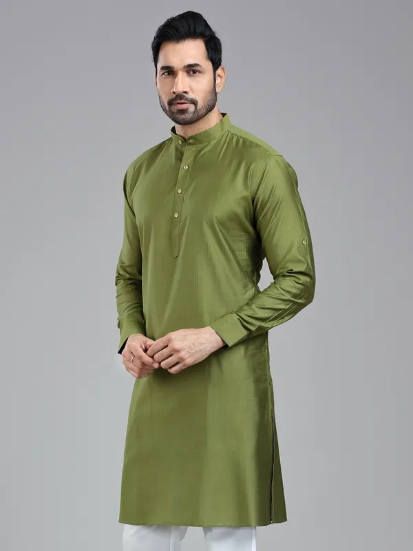 Dark olive simple kurta for festive wear