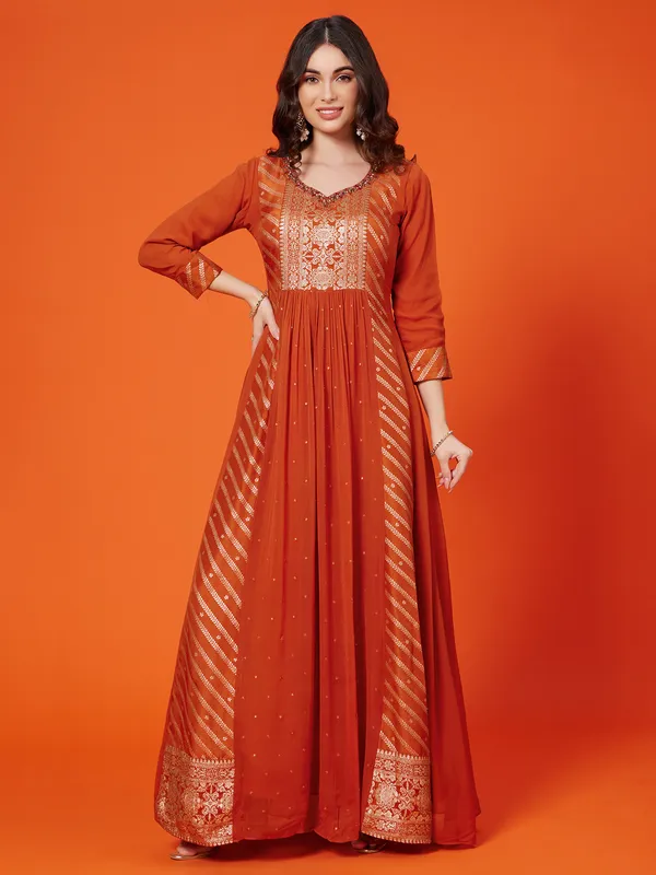 Dark orange georgette anarkali suit