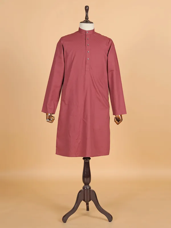 Dark peach plain cotton kurta suit