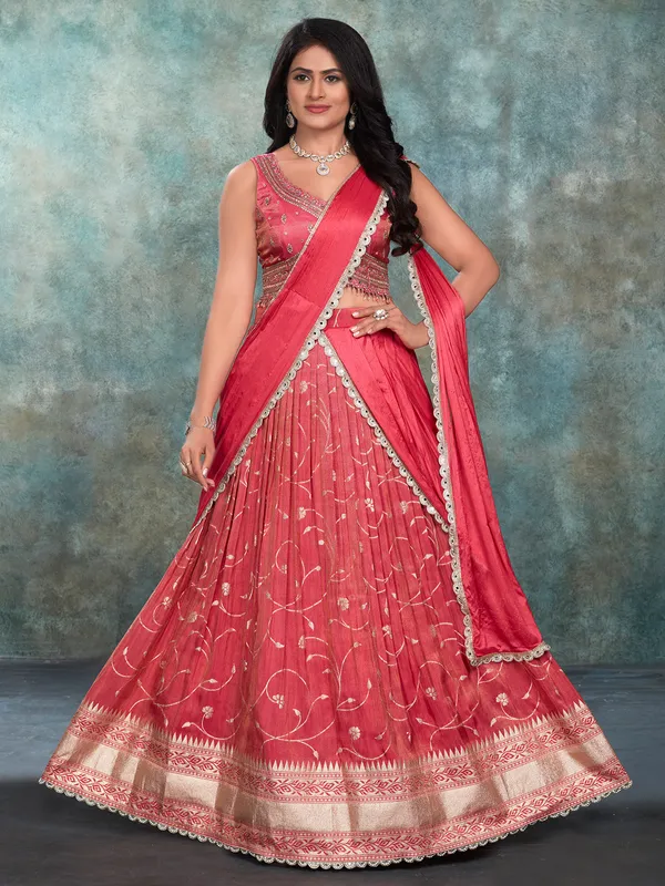 Dark peach silk lehenga choli