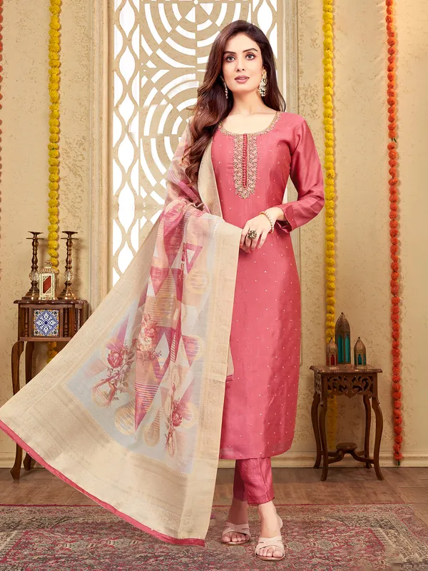 Dark peach silk salwar suit