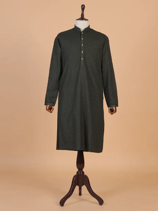 Dark pink cotton embroidery kurta suit