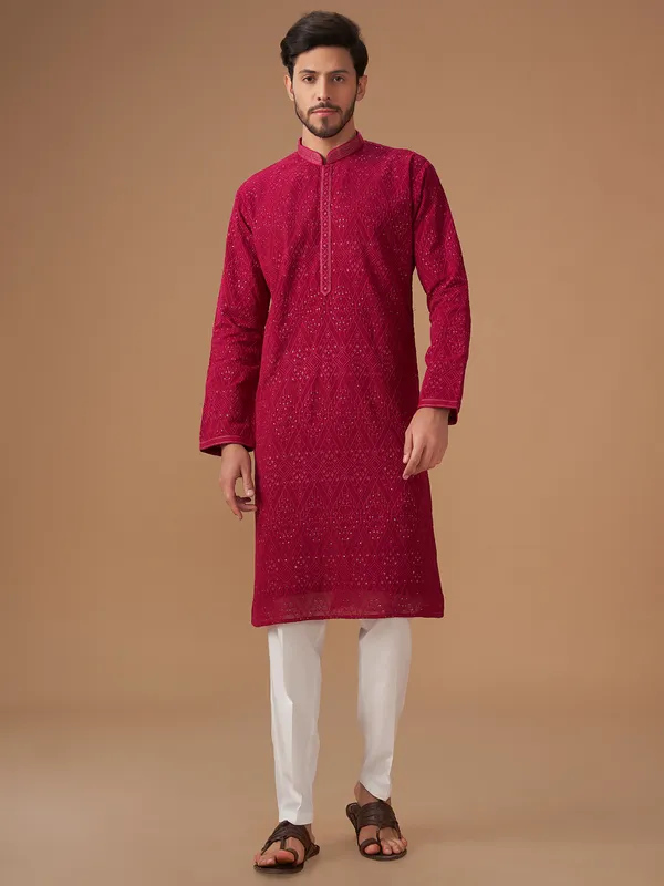 Dark pink georgette kurta suit for festive