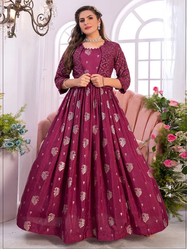 Dark pink jacket style anarkali suit