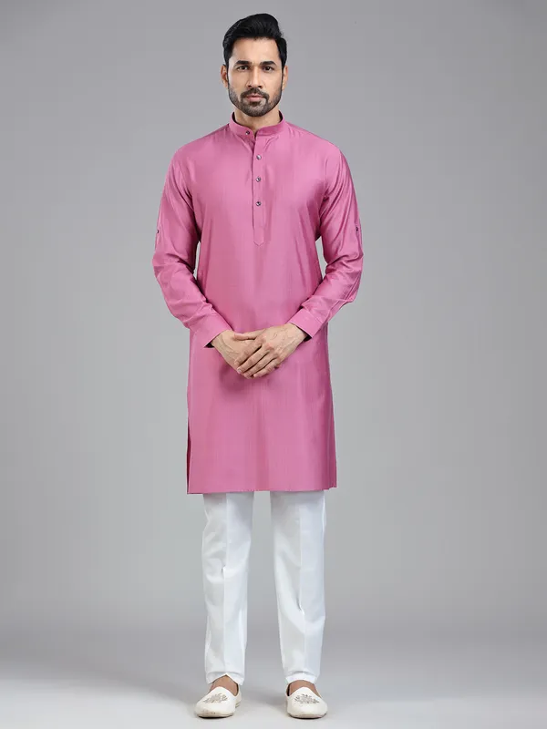 Dark pink plain kurta pajama set for festivals