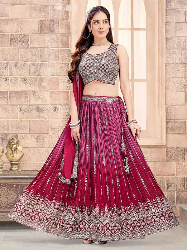 Dark pink shaded georgette lehenga choli