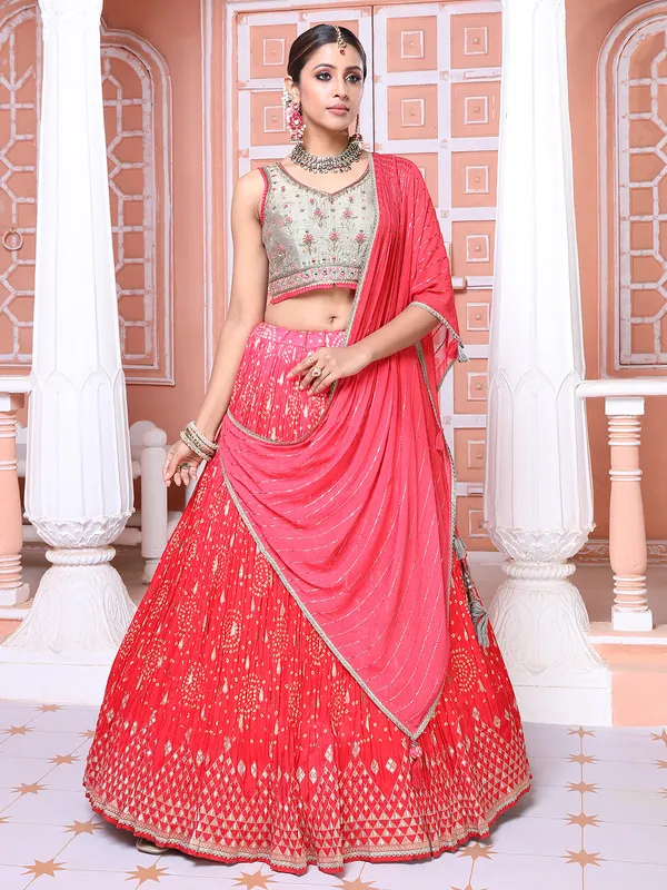 Dark pink jacquard printed lehenga choli