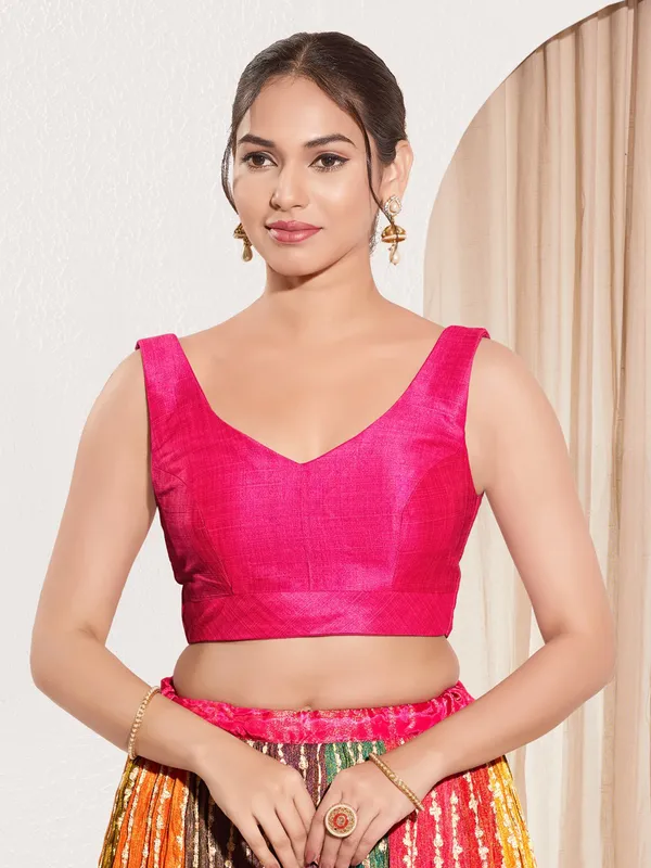 Dark pink silk ready made blouse for women