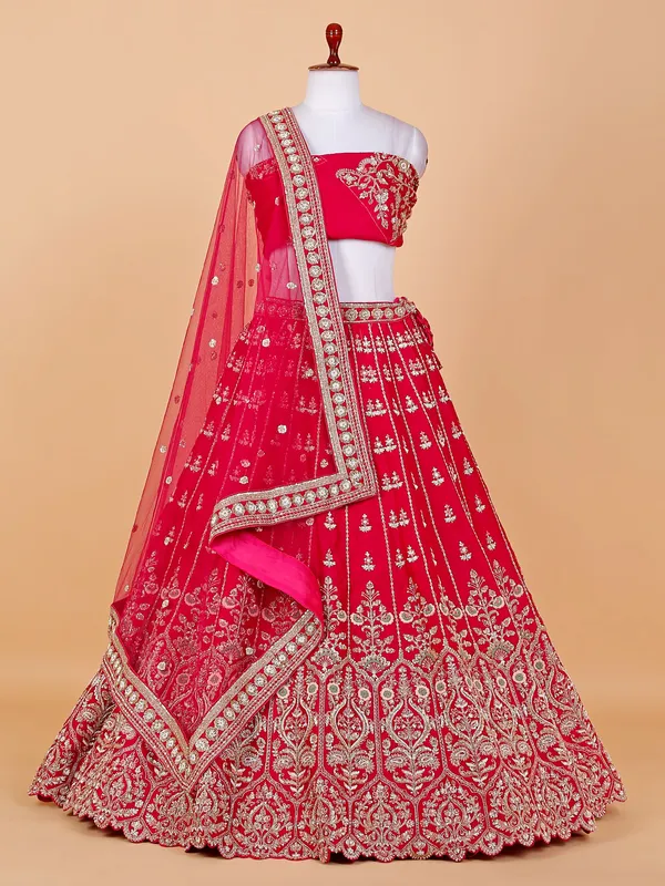 Dark pink unstitched bridal lehenga choli