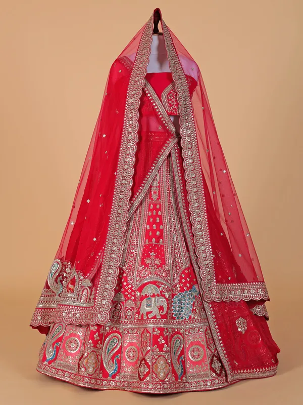 Dark pink unstitched lehenga choli