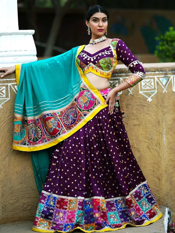 Dark purple cotton silk chaniya choli for navratri