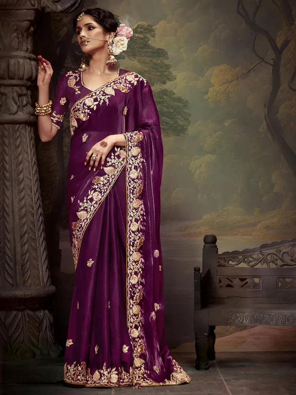 Dark purple crepe silk saree