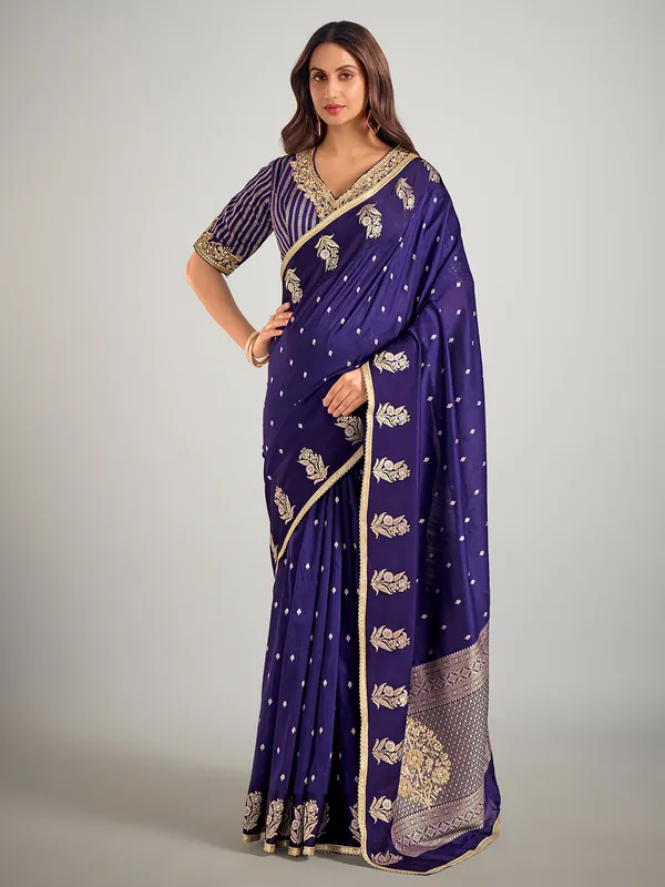 Dark purple dola silk resham weaving saree