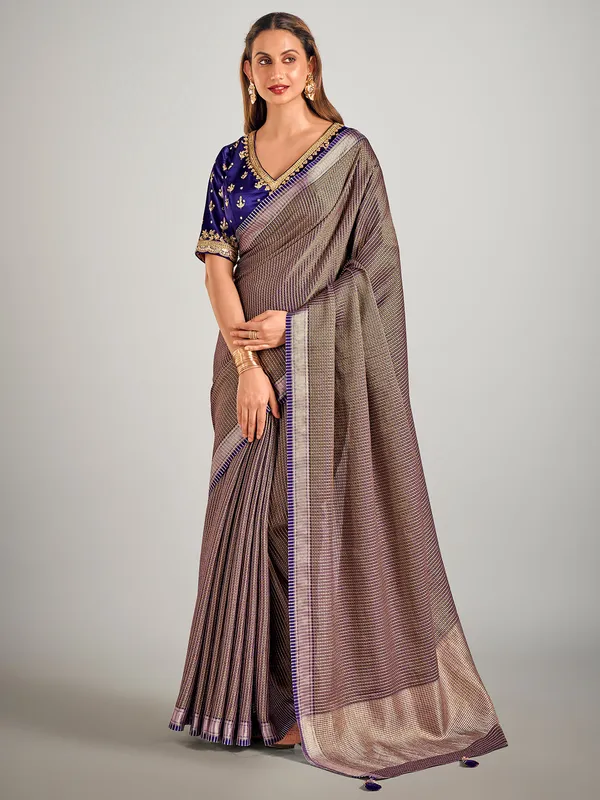 Dark purple dola silk wedding saree
