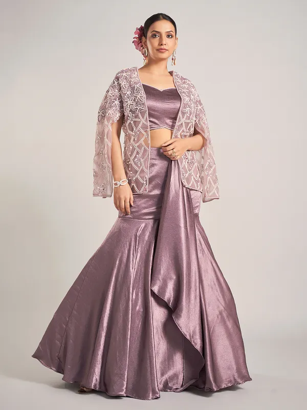 Dark purple embellished jacket indowestern