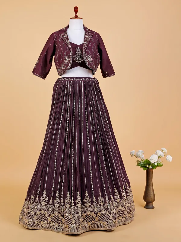 Dark purple georgette jacket style lehenga choli