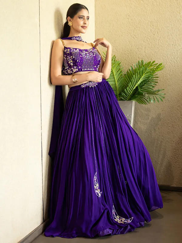 Dark purple georgette lahenga choli for women
