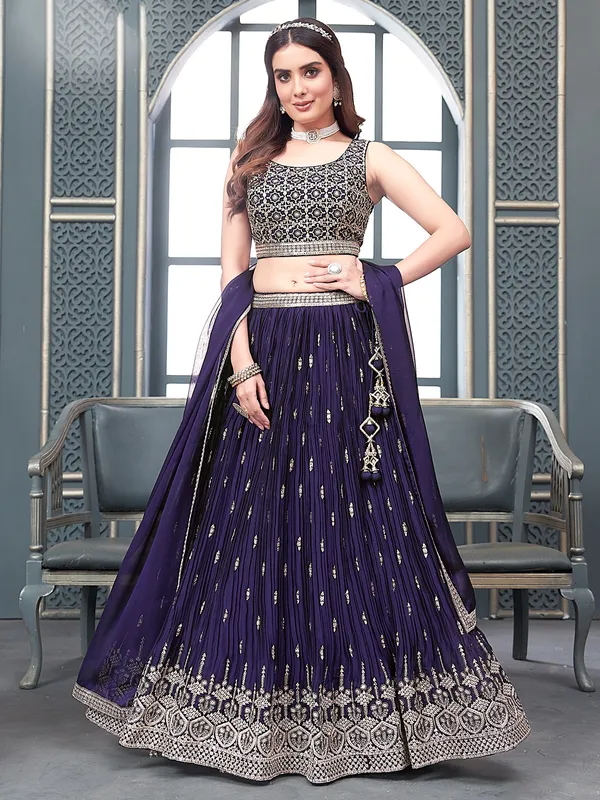 Dark purple georgette lehenga choli with dupatta