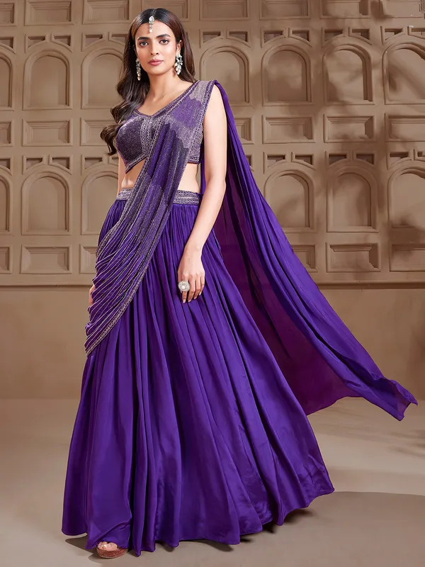 Dark purple satin lehenga choli for party