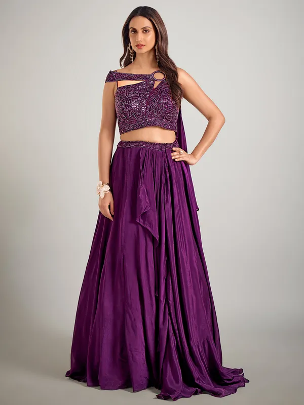 Dark purple satin silk lehenga choli
